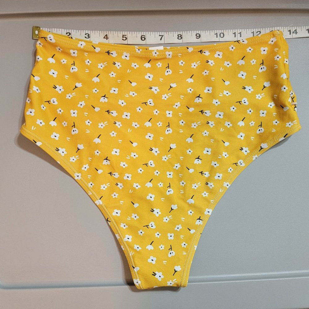 Shein White and Yellow Ruffled High waist  Bikini Bottom - Picture 8 of 10